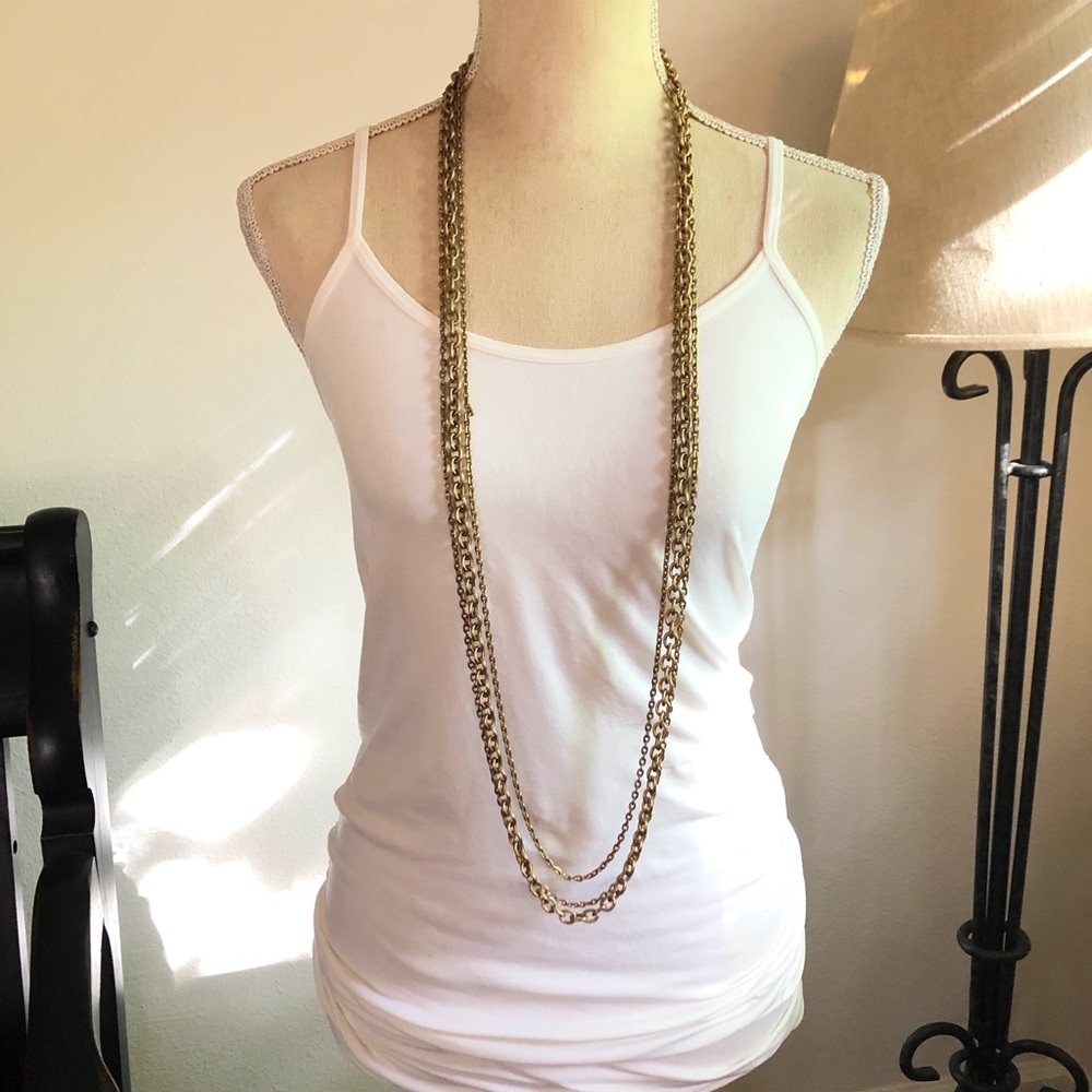 Vintage 70s gold plated triple strand chain necklace